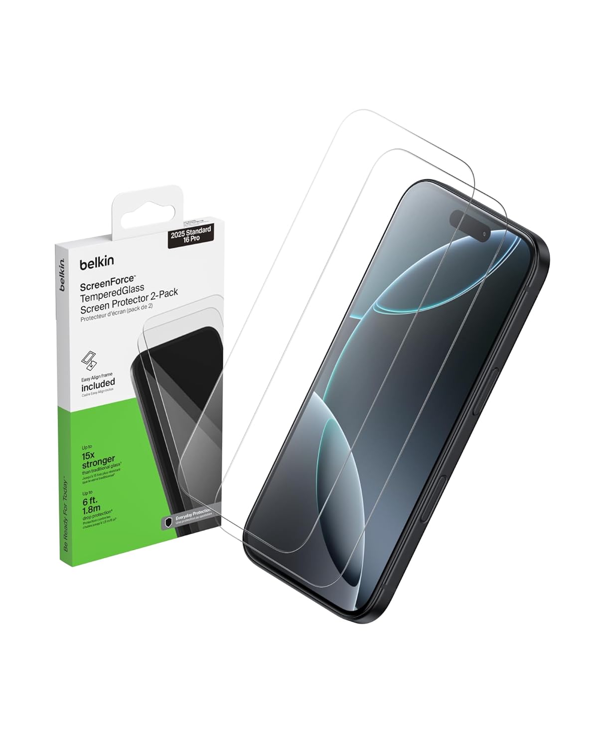 Belkin  Tempered Glass Screen Protector Guard  Scratch-Resistant Impact Protection iPhone 13 to iPhone 17 Pro Max