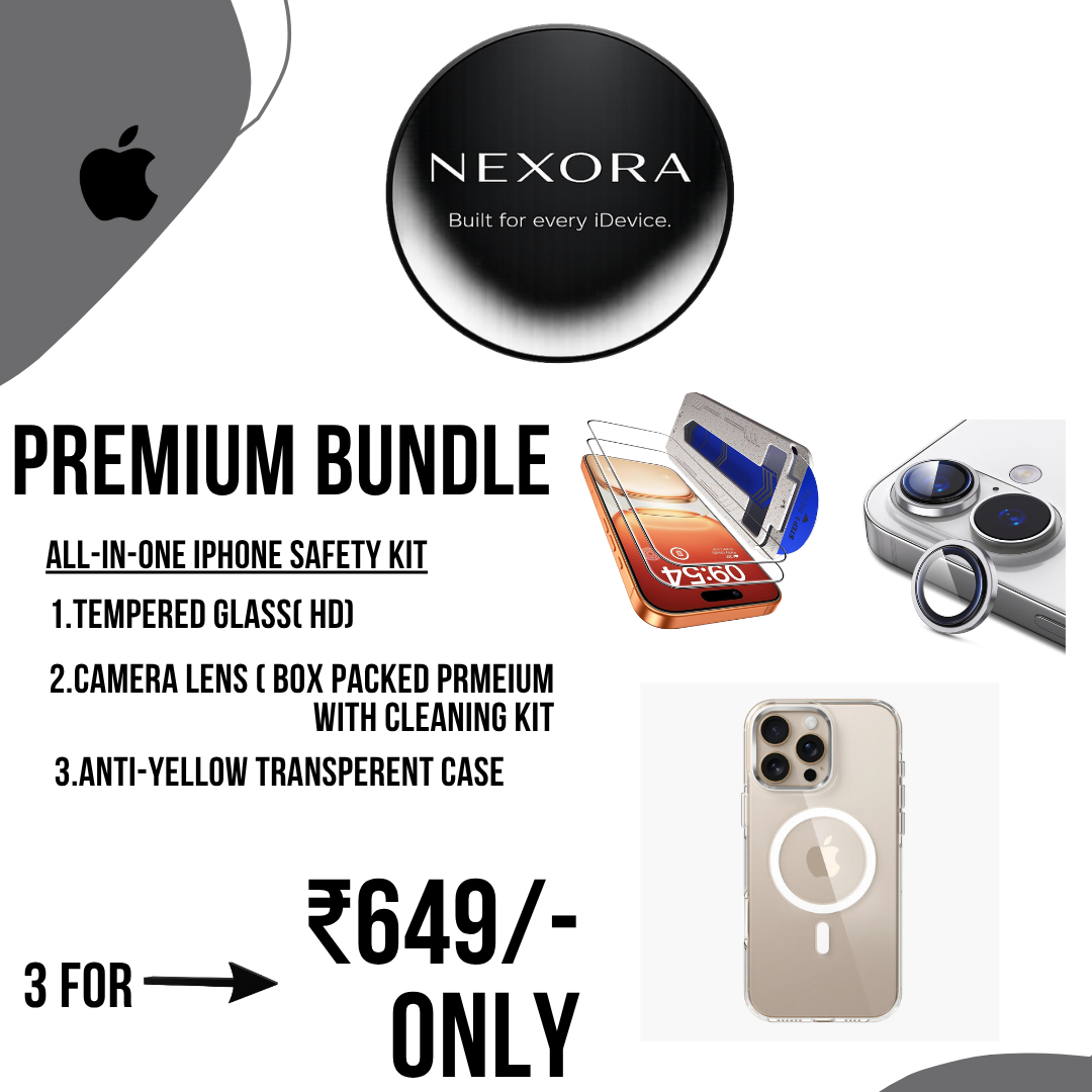 Nexora Premium Bundle – All-in-One iPhone Protection Kit (3-in-1 Combo)