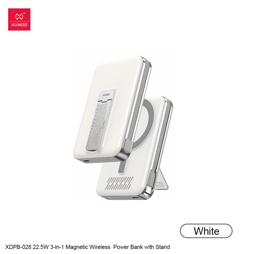 XDPB-028 3-in-1 22.5W Magnetic Wireless  Power Bank with Stand - White