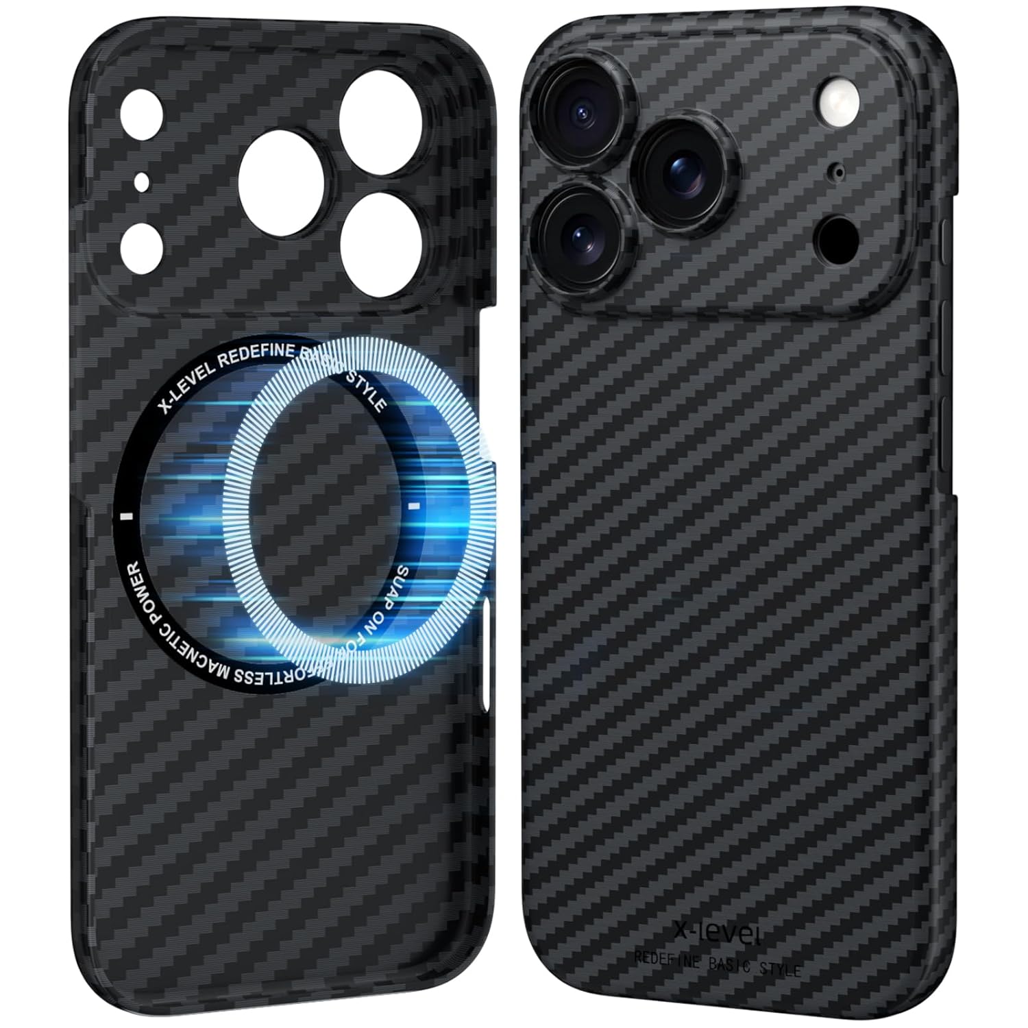 X-Level Magnetic Carbon Fiber Case- MagSafe Compatible (Black)
